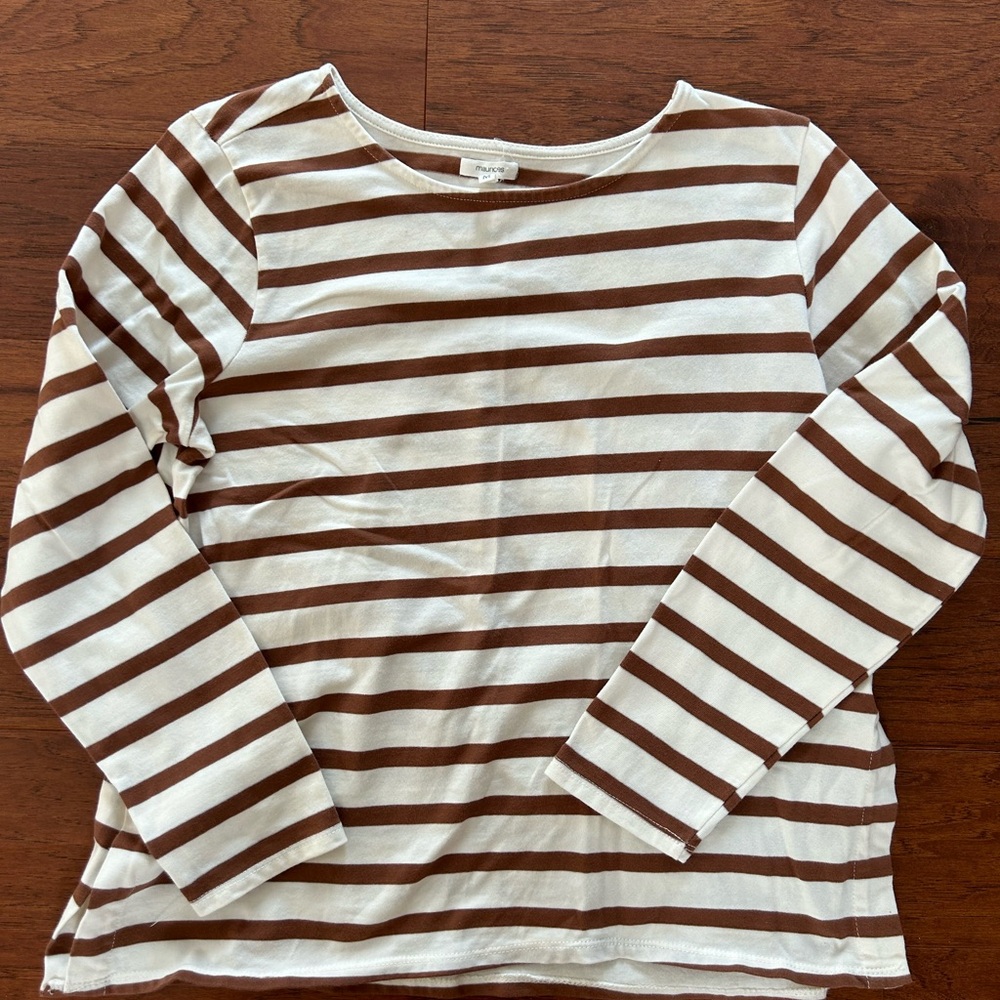 Maurices Brown and White Striped Long Sleeve Tee